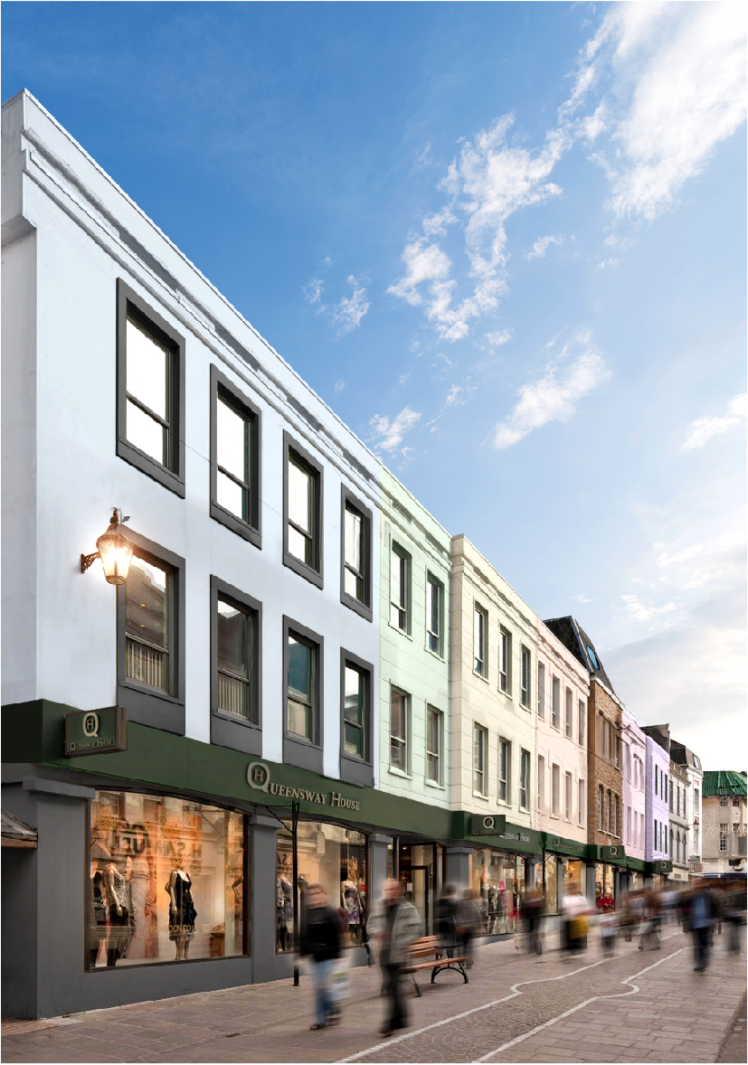 Queen Street elevation of Queens Gate in St Helier